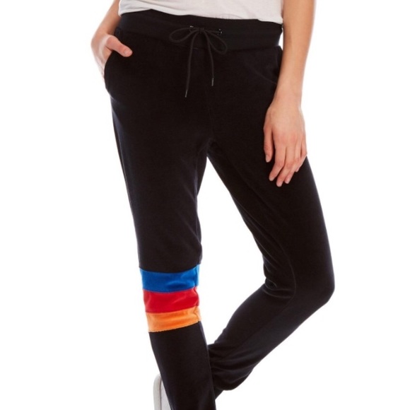 C&C California Black Velour Stripe Jogger Pants L - Picture 3 of 9